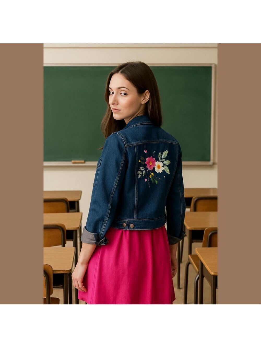 Denim Jacket Embroidered Floral Jean Jacket